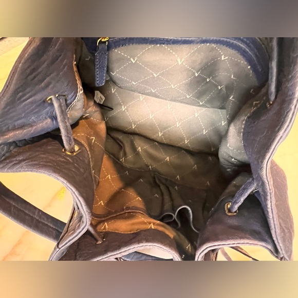 Vince Camuto Navy Leather With Gold Hardware Drawstring Bucket Bag EUC - Picture 12 of 17